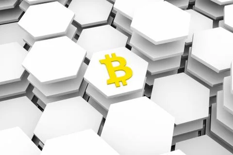 Block chain white abstract background with cells 3D illustration Stock Illustration