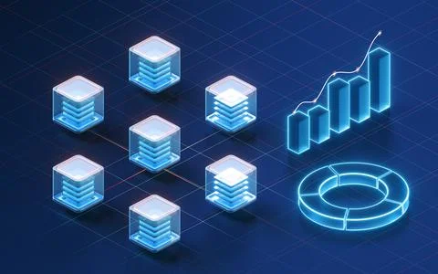 Block chains and graphical analysis , 3d rendering. Stock Illustration