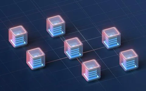 Block chains with a black background, 3d rendering. Stock Illustration