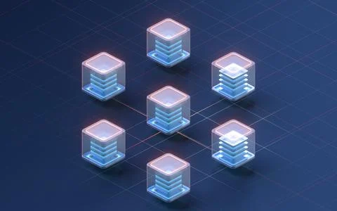 Block chains with a black background, 3d rendering. Stock Illustration
