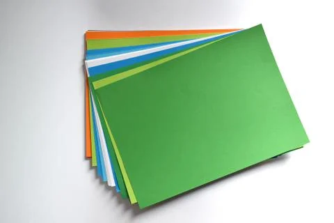 Block of colored A4 sheets on white background, green color 스톡 사진