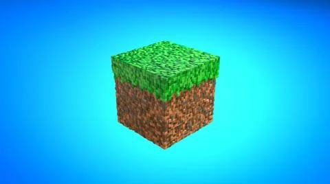 Block from game in isometric view on blue background. Video game geometric mo Stock Illustration