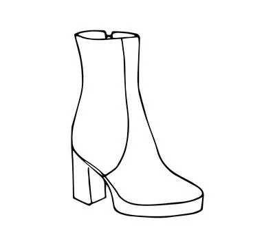Block heel ankle boots. Hand-drawn fashion illustration isolated on white. .. Stock Illustration