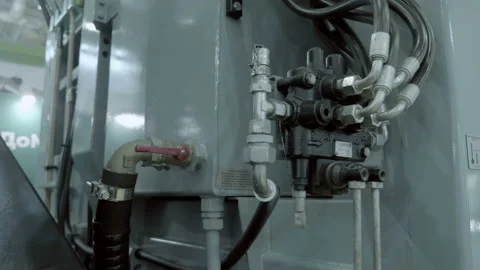 The block of hydraulic control valves of the new truck Stock Footage 217881637