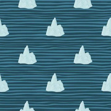 Block of ice seamless iceberg pattern in hand drawn doodle style. Blue stripe Stock Illustration