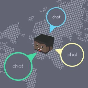 Block isometric cartoon chat Stock Illustration