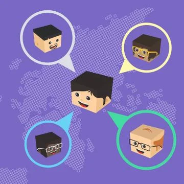 Block isometric cartoon chat Illustrazione stock
