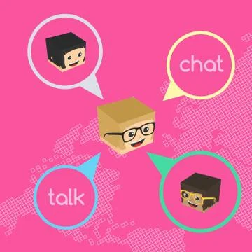 Block isometric cartoon chat Stock Illustration