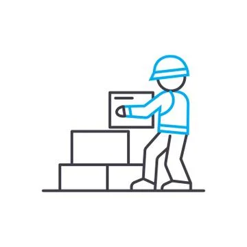 Block laying vector thin line stroke icon. Block laying outline illustration Stock Illustration