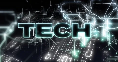Block letters TECH forming over 3D network following luminous lines animating, Stock Footage 330414285
