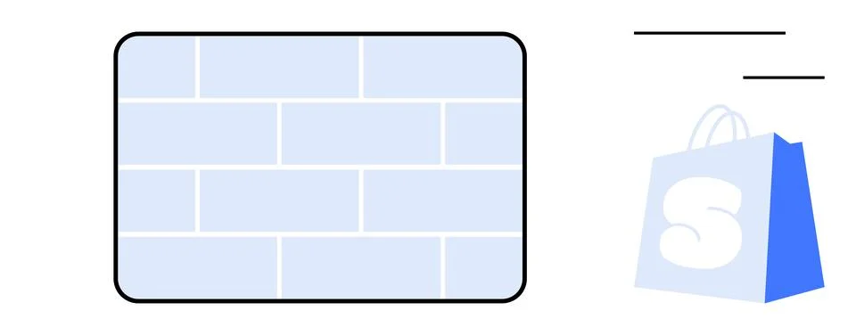 Block Pattern with Shopping Bag and Dashes in Minimalistic Style Illustrazione stock