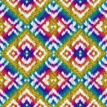 Block print Aztec diamonds burlap texture seamless pattern, textured tribal Stock Illustration