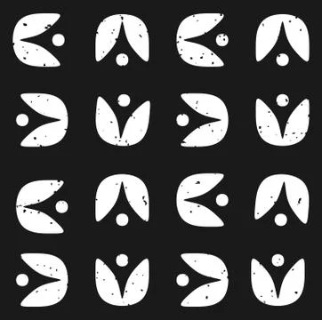 Block print seamless pattern with floral motif in black and white Stock Illustration