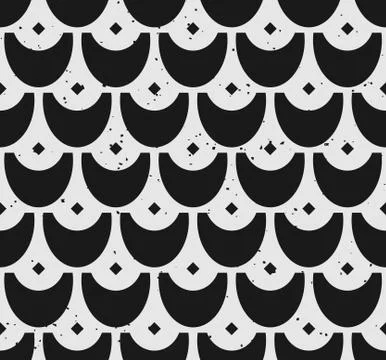 Block print seamless pattern with scale motifs and removable vintage texture Stock Illustration