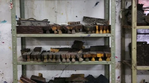 Block Printing for Textile in India. Jaipur Block Printing Traditional Proces Stock Footage 74427280