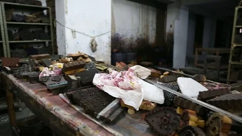 Block Printing for Textile in India. Jaipur Block Printing Traditional Proces Stock Footage 74427636