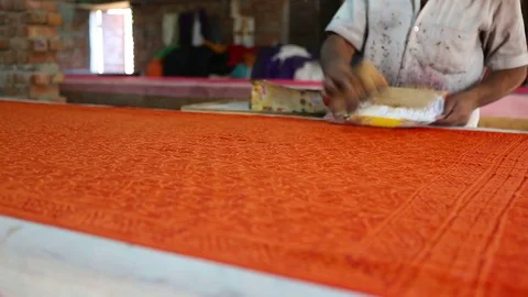 Block Printing for Textile in India. Jaipur Block Printing Traditional Proces Stock Footage
