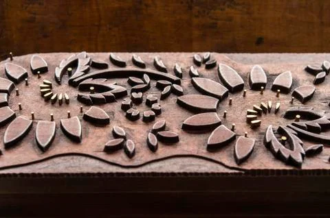Block printing woodblock with pattern made of metal and wood Bad Aussee Styria Stock Photos