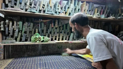 Block printing workshop in Dhaka New Market, Dhaka Division, Dhaka, Bangladesh Stock Footage 281682446