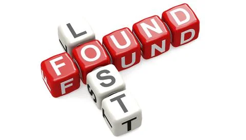 Block puzzle with lost and found word isolated Stock Illustration