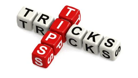 Block puzzle with tips and tricks word isolated Stock Illustration