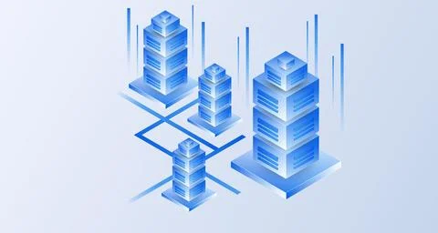 Block server racks isometric concept. Data storage and hosting, Server or d.. Stock Illustration
