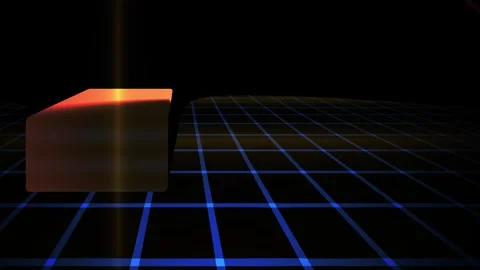 Block Sliding on Glowing Blue Grid in Dark Virtual Space as Technology Concep Stock Footage 343691134