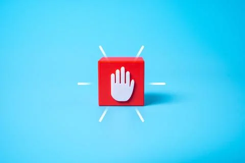 Block with stop symbol. Stop work, stop process. Danger. Halted operations,.. Stock Photos