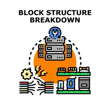 Block structure breakdown process and data analysis Ilustración de archivo