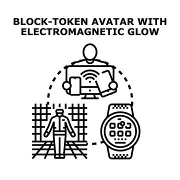 Block token avatar interacting with metaverse technology concept Illustrazione stock