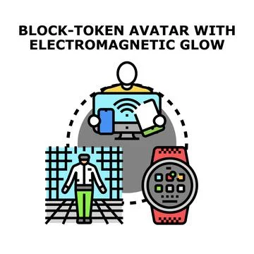 Block token avatar interacting with metaverse technology concept Stock Illustration