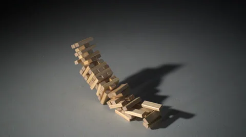 Block tower collapsing, Slow Motion Stock Footage 31819397