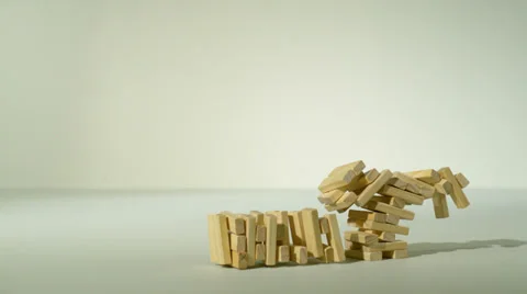 Block tower collapsing, Slow Motion Stock Footage 31819752