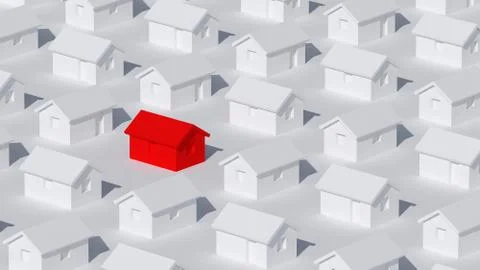 A block of typical small white rural houses with one red Stock Illustration