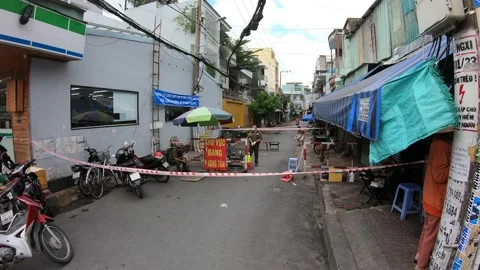 A block is under a lockdown in Vietnam, Ho Chi Minh. COVID-19 pandemic 스톡 동영상 158193877