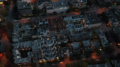A Block Of Vancouver Appartment Complexes in the Evening Aerial Shot Stock Footage 117644281