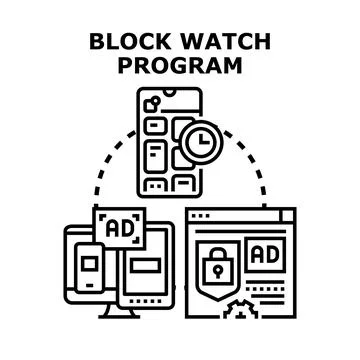 Block watch program stopping online advertising Illustrazione stock