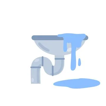 Blockage of pipe. Sink in bath and kitchen. Technical work. Stock Illustration