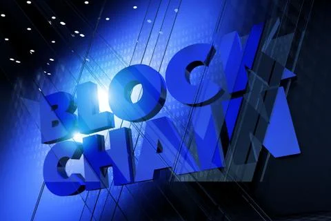 Blockchain 3D Concept Render Illustration. Block Chain Technology. Stock Illustration
