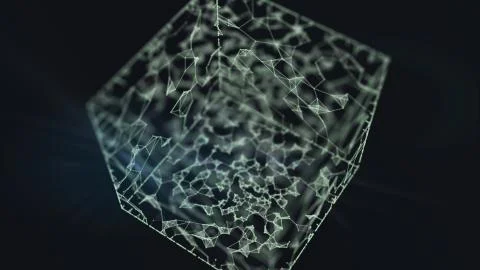 A blockchain 3d rendering transparent cube with binary data. イラスト素材