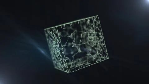 A blockchain 3d rendering transparent cube with binary data. イラスト素材