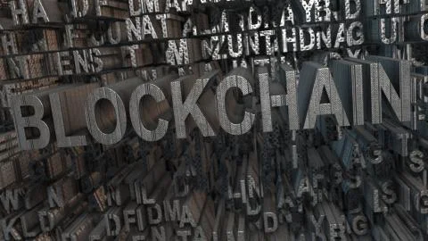 Blockchain 3d title render for crypto currencies bitcoin Stock Illustration