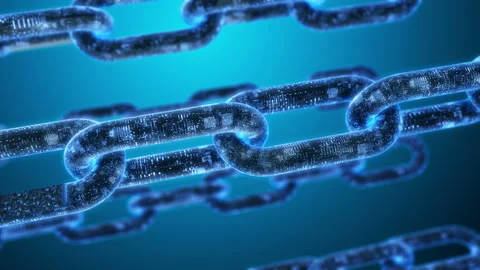 Blockchain 3D wireframe chain with cryptocurrency digital data video loop Stock Footage 147755562