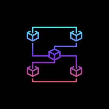 Blockchain with 5 Blocks vector outline concept colored icon or sign 스톡 일러스트
