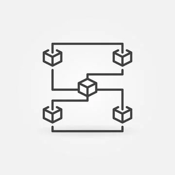 Blockchain with 5 Blocks vector thin line concept icon or sign Stock Illustration