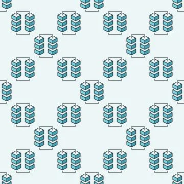 Blockchain with 6 Blocks vector blue seamless pattern - Block Chain backgroun Stock Illustration