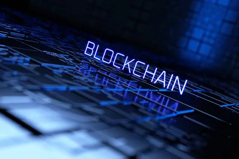 Blockchain on an abstract hi-tech background. Blockchain technology concept. 3d Stock Photos