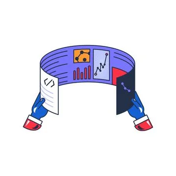 Blockchain analytics dashboard icon with charts and digital interface for Stock Illustration