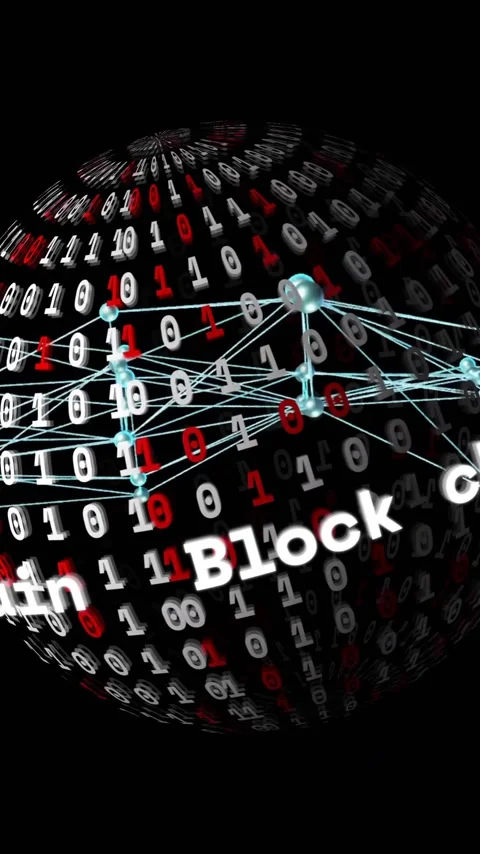 Blockchain and binary code animation over rotating globe with network Stock Footage 320811845