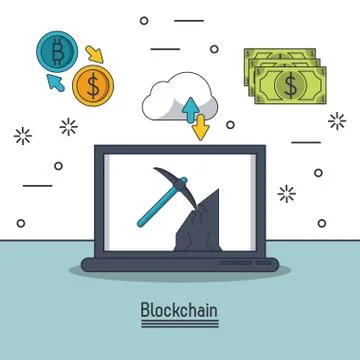 Blockchain and bitcoin 스톡 일러스트